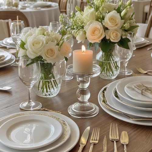 Okllen Set of 6 Glass Candle Holders, Clear Pillar Taper Candlestick Crystal Tealight Candle Holder Stand for Dinner Table, Wedding Centerpieces, Living Room, Home Decor - Image 7