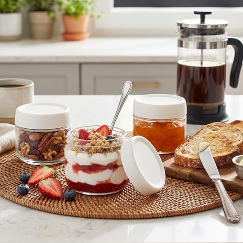 Glass Jar with Scew Lid, Overnight Oats Jars, Condiment Salad Dressing Sauce Meal Prep Containers, 10oz Wide Mouth Food Jars for Baby Food Snacks Sugar Spice, Glass Food Storage Containers Airtight - Image 2