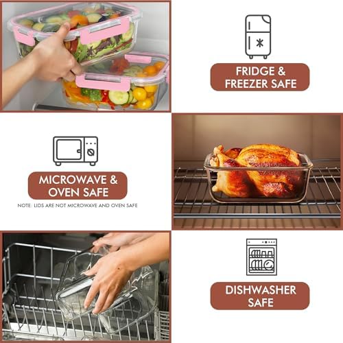 Razab 2 Pcs 1860ml / 63 Oz Large Glass Food Storage Containers with Lids - Glass Meal Prep Containers with Locking Lids for Roasting, Storing Leftover, Lunch Container, BPA Free, Microwave & Oven Safe - Image 5