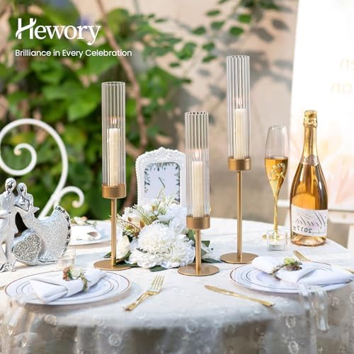 Hewory Gold Hurricane Candle Holder: 6PCS Candlestick Holders for Decor - Image 3
