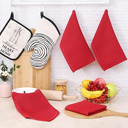 Homaxy 100% Cotton Waffle Weave Kitchen Dish Cloths 12-Pack, Red - Image 6