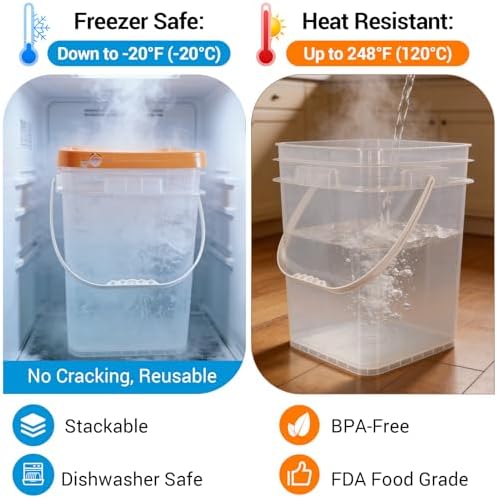 4 Pack 6.6 Gallon Square Plastic Bucket with Orange Lids, Heavy Duty Storage Containers with Handle, Large Clear Plastic Pail for Paint, Cleaning and Industrial Use, BPA Free - Image 3