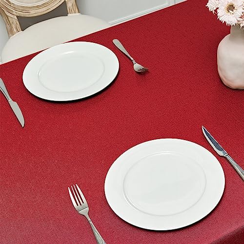 Veblandy Rectangle Tablecloth Waterproof 52x70 inch Linen Textured Table Cloth Stain and Wrinkle Resistant Washable, Decorative Fabric Table Cover for Dining, Party and Camping, Red - Image 2