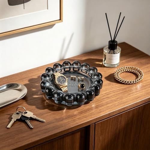 khtumeware Large Black Bubble Glass Candle Dish – Modern Clear Glass Candle Holder for Tealights & Diffusers, Decorative Tray for Home & Tabletop Decor（1 Pack） - Image 5