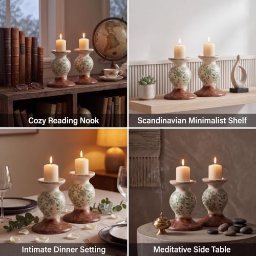 Patelai 2 Pcs Terracotta Pillar Candle Holders Floral Taper Candlestick - Image 3