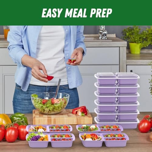Dealusy 50 Pack 32 oz Meal Prep Containers with Lids 3-Compartment, Lilac - Image 6