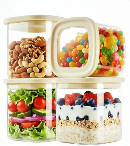 4pcs Square Glass Food Storage Containers with Glass Lids 24fl.oz by CozNido