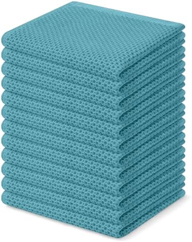 Homaxy 100% Cotton Waffle Weave Kitchen Dish Cloths 12-Pack, Lake Blue by Homaxy