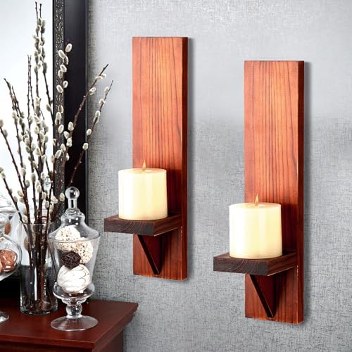 OwnMy 2PCS Wood Wall Candle Sconces Rustic Wall Mount Pillar Candle Sconces - Image 6
