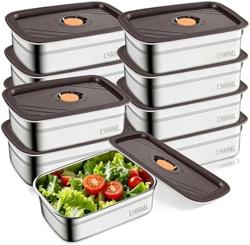 10 Pack 50oz Stainless Steel Food Storage Containers with Lids by ZEENSUY