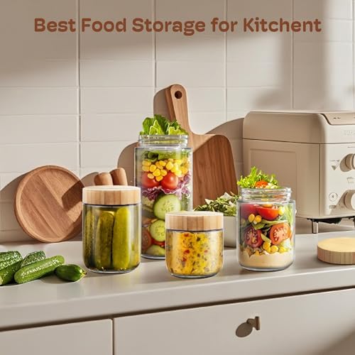 16 oz Overnight Oats Containers with Bamboo Lids, Glass Mason Jars 4 Pack - Image 5