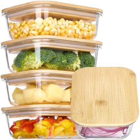 Vtopmart 5 Pack Glass Food Storage Containers with Bamboo Lids, 22oz by Vtopmart
