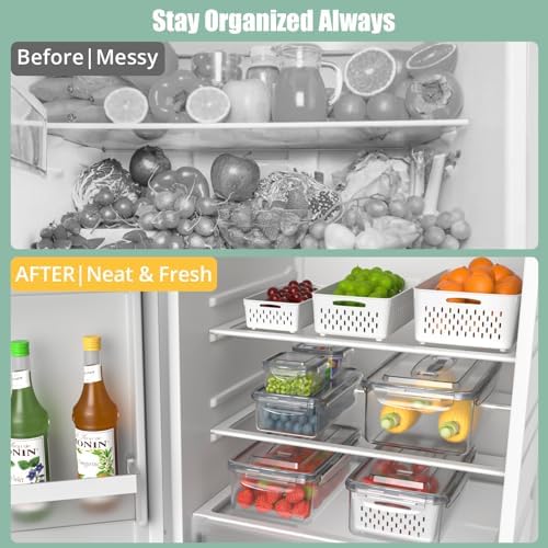 Anysig 5 Pack Fridge Fruit Storage Containers with Colander & Handle Lids - Image 3