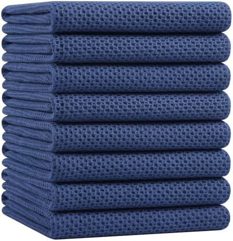 Homaxy 100% Cotton Oversized Waffle Weave Kitchen Towels 8-Pack, Navy Blue by Homaxy