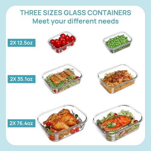 Vtopmart 2.26L/76oz Extra Large Glass Food Storage Containers with Lids, 6 pack Meal Prep Container Set, Airtight Lunch Boxes with Snap Locking Lids for Microwave, Oven, Freezer, Dishwasher - Image 6
