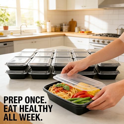 KUMD 20-Pack (40 Pieces) 32 oz Meal Prep Containers Reusable with Lids - Image 2