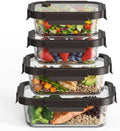 GENICOOK Glass Meal Prep Containers with Glass Lids, 4 Set Airtight Glass Food Storage Containers, Borosilicate Glass Lunch Containers for Healthy Meal Prep, Microwave Oven Dishwasher Safe, BPA Free by GENICOOK
