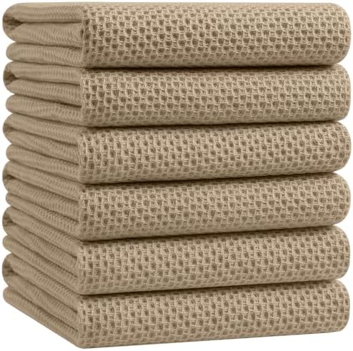 Homaxy 100% Cotton Oversized Waffle Weave Kitchen Towels 6-Pack, Tan by Homaxy