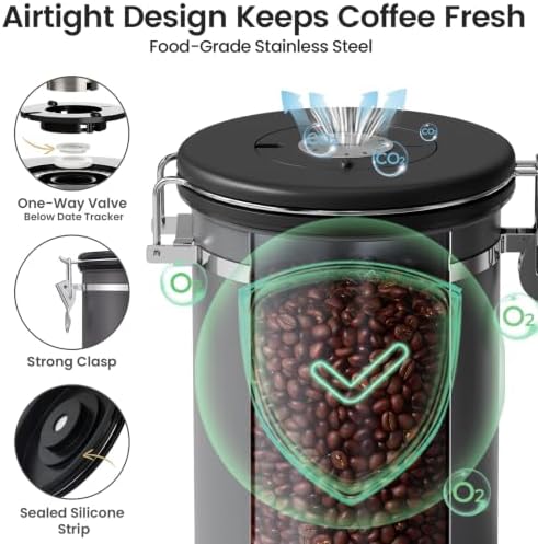 Veken Coffee Canister,39OZ, 2.2lbs,Large Airtight Stainless Steel Container - Image 4