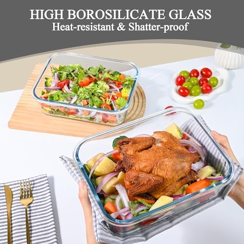 GEHE 9.8 Cup / 78 Oz Large Glass Food Storage Containers with Lids, 2 Pack Glass Meal Prep Containers Set with Airtight Locking Lids - Storing Food, Baking, Leakproof, Freezer, Microwave & Oven Safe - Image 3