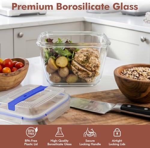 Razab 2700ml / 91oz / 11.5 Cups Large Glass Food Storage Container with Lid - Leakproof Glass Meal Prep Container for Roasting & Storing Leftovers, Glass Lunch Container, Microwave & Oven Safe - Image 5