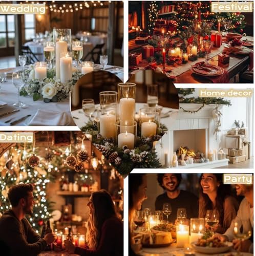 24 Pcs White Pillar Candles and Glass Candle Holders Cylinder Candle Vases for Pillar Candles Hurricane Candle Holders Set for Wedding Party, Event, Home Office Decor - Image 5