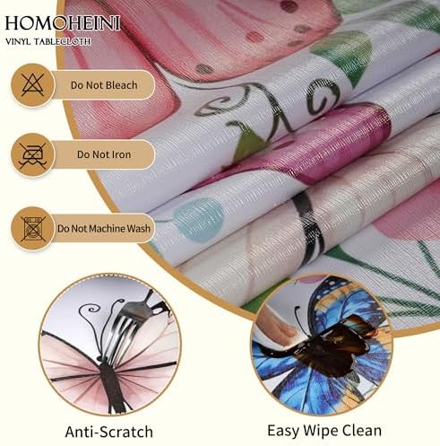 Rectangle Table Cloth,100% Waterproof Tablecloth Oil Proof Spill Proof Vinyl Table Cloth, Wipe Clean Plastic Table Cover for Dining, Camping, Indoor and Outdoor, 52"x70", Butterfly Bloom - Image 3