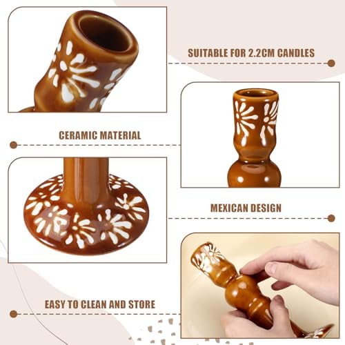 Conelist 2 Pcs Traditional Mexican Clay Candleholders, 7.5 in - Image 3