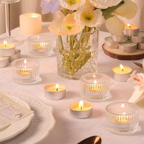 HAVITI 36 Pcs Clear Tealight Candle Holders with 36PCS Tea Lights Candles - Image 4