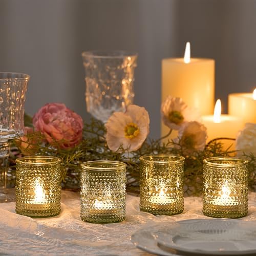 24 Pack Clear Glass Votive Candle Holders, Vintage Candle Holder for Floating Candle, Tealight Candle Holder for Table Centerpieces Home Bridal Shower Birthday Christmas Table Decoration (Green) - Image 2