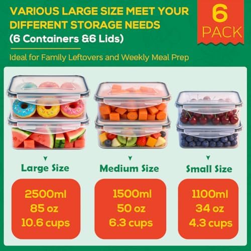 6 Pack Large Thick Plastic Food Storage Containers with Lids Airtight - Image 3