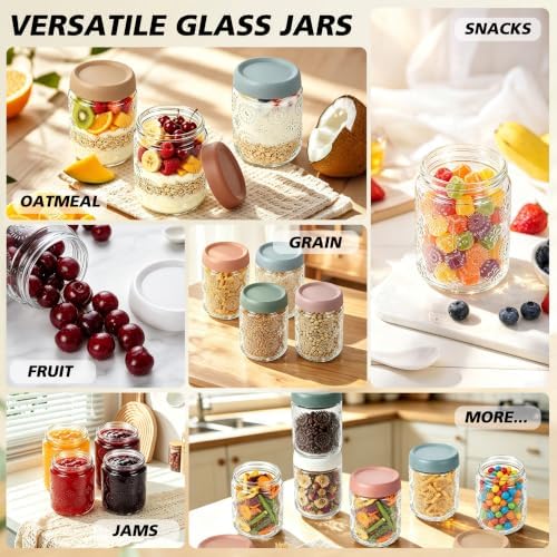 6 PCS 16 oz Overnight Oats Containers with Lids, Glass jars with Airtight Lids,Wide mouth Mason Salad jars, Glass Food Storage Containers for Snacks Yogurt Spice Sugar Yogurt, Oatmeal, Salad, Spices - Image 7