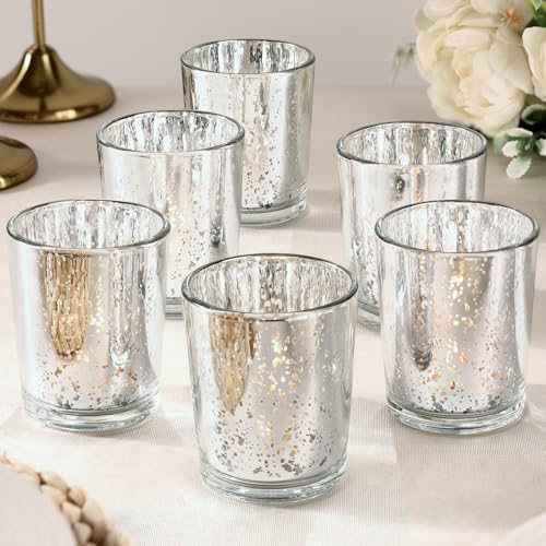 LETINE 6pcs Silver Votive Candle Holders – Standard Votive Size for Regular Votive Candles– Tea Light Candles Holder for Home Decor, Garden Party Decorations, Engagement Table Decorations by LETINE