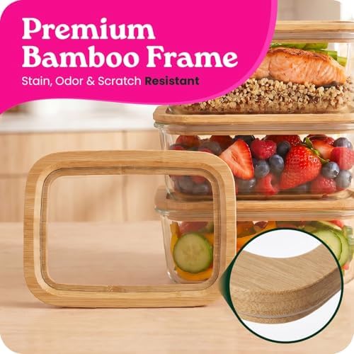 4-Pack Glass Food Storage Containers with Glass Lids & Bamboo Rim – Plastic Free 27 Oz Glass Meal Prep Containers for Lunch, Eco Friendly Airtight Food Storage, Microwave & Oven Safe - Image 4