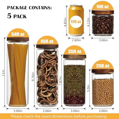 Flrolove Glass Canisters With Wooden Lids, Kitchen Jars for Storage 5 Pack - Image 2