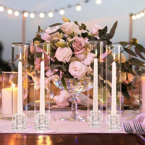 6 Set Glass Hurricane Candle Holders 11.8" Open Ended Glass Candleholder Tube Shape Bottomless and 2.1" Taper Clear Candlestick Holder Bulk for Table Centerpiece Wedding Party Home Decor (6, Clear) - Image 2