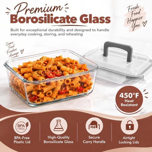 Razab 3000ml/ 102 oz Large Glass Meal Prep Container with Carry Handle Lid - Image 2