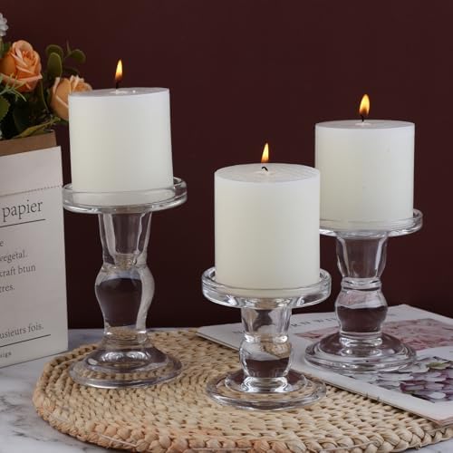 3-Piece Set of Glass Candlestick, Crystal Candlestick Holder Holder and Conical Candle, Christmas Candle Holder Decoration, Family Living Room Wedding Candle Holder (Clear) - Image 5