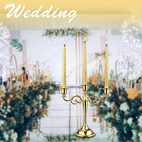 3-Arm Metal Candelabra Candle Holder Table Centerpiece, Gold - Image 4