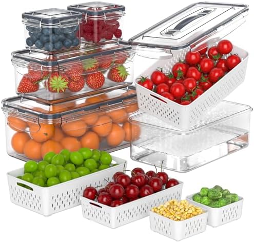 Anysig 5 Pack Fridge Fruit Storage Containers with Colander & Handle Lids by AnysigOfficial