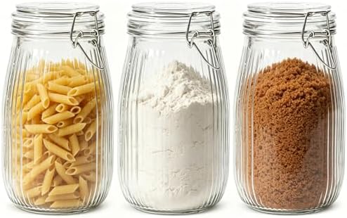 ComSaf Large Ribbed Glass Jars with Airtight Lids 51 oz 3 Pack Wide Mouth by ComSaf