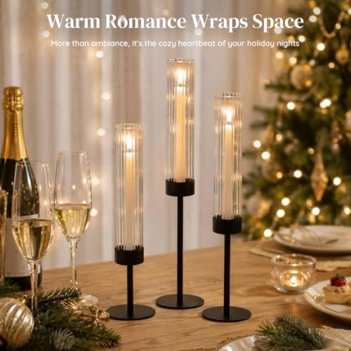 Glasseam Black Candlestick Holders, 6Pcs Fluted Glass Hurricane with Taper - Image 6