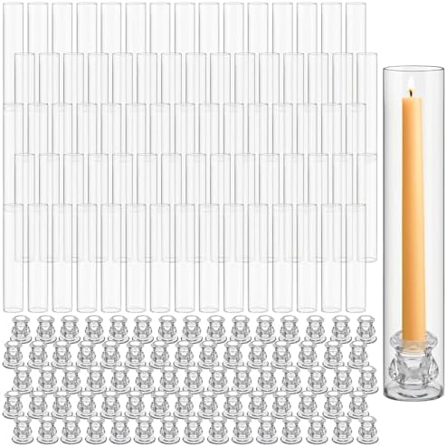 Teenyyou 96 Set Glass Hurricane Candle Holders Candlestick Bulk 12.6",Clear by Teenyyou