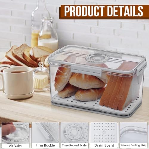Gifhomfix Bread Box Bread Boxes for Kitchen Counter Airtight, Time Recording Bread Storage Container with Lid, Bread Keeper for Homemade Bread, Toast, Bagel, Donut and Cookies, White - Image 3