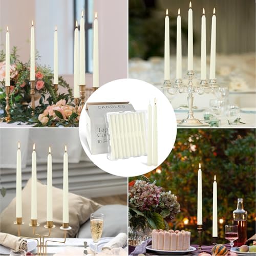 YOROXRG 100Pack Ivory Taper Candles, 7-8 Hours Burn Time, Unscented, Smokeless and Dripless, 0.75 x 10 Inch Dinner Candle Set for Household, Wedding, Party and Home Décor Candlesticks - Image 6