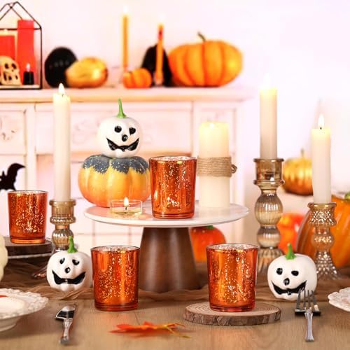 DARJEN 24Pcs Orange Votive Candle Holders Tea Lights Candles Holders - Image 5