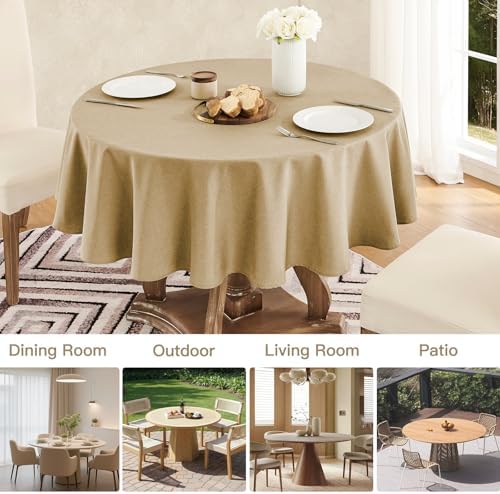 Veblandy Faux Linen Round Tablecloth 60 inch, Table Cloth Wrinkle Free Decorative Fabric Waterproof Table Cover for Dining/Party/Buffet/Wedding, Coffee - Image 6