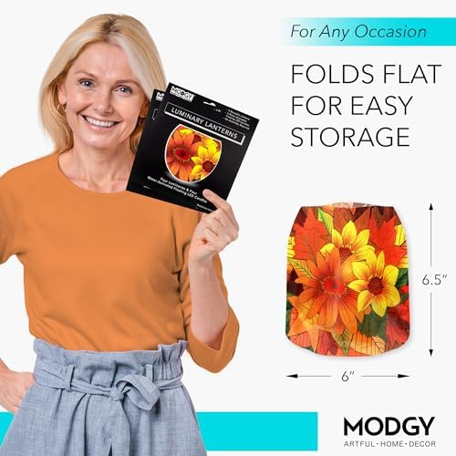 MODGY Luminary Lanterns Candle Holder Decorative Indoor Outdoor Decor, Lanterns for Wedding Centerpiece Decoration Outside Patio, with Flameless Floating LED Candles, ThankFall Pack of 2 - Image 6