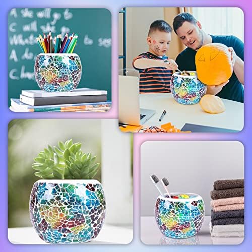 Scented Candle Holder Mosaic Glass Tea Light Holder,Handmade Romantic Glass Tealight Candle Holder for Aromatherapy,Party Décor(NO Candles),Also Used as Vase,Pen Holder,Potted Plants Bowl (Rainbow) - Image 6