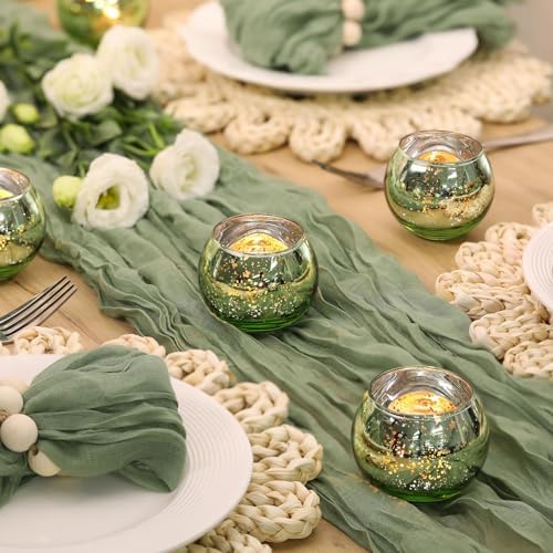 Volens 24PCS Green Votive Candle Holder Bulk, Round Mercury Glass Votives - Image 2